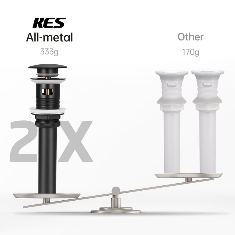KES Bathroom Sink Drain with Overflow Vessel Sink Stopper Pop Up Drain Assembly Matt Black for 1.6"-1.9" Sink Hole, All Metal Rustproof Brass and 304 Stainless Steel, S2008A-BK - Image 3